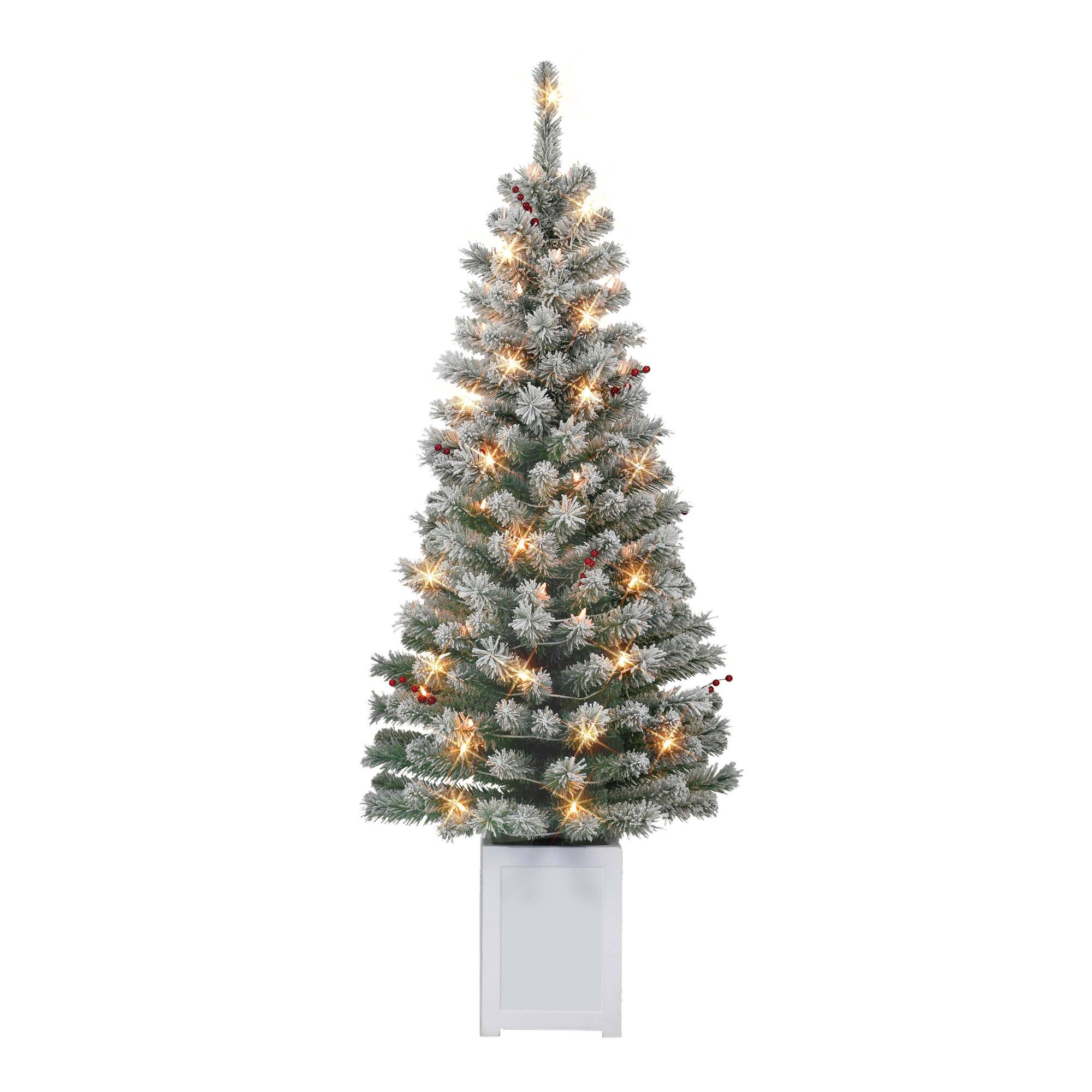 6 Packs: 2 ct. (12 total) 5ft. Pre-Lit Western Spruce Artificial Potted Christmas Tree, Clear Incandescent Lights